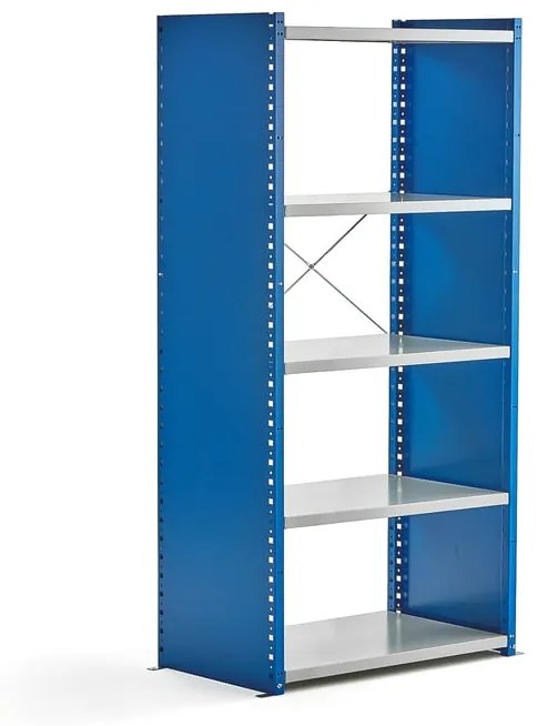 Policový kovový regál MIX, základná sekcia, 1740x800x500 mm, modrá, šedá