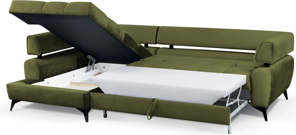 Rohová sedacia súprava Paris, machová zelená látka, ľavý roh