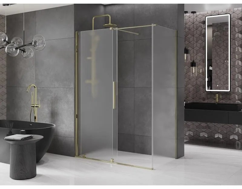Mexen Velar, sprchový kút s posuvnými dverami 130 x 70 cm, 8mm sklo námraza, zlatá lesklá, 871-130-070-31-50