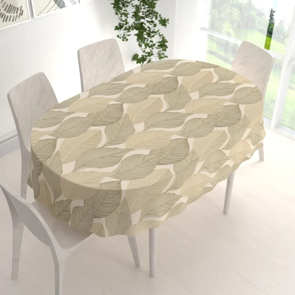 Biante Zamatový oválny obrus Tamara TMR-046 Prírodné popínavé listy na krémovom 120x180 cm