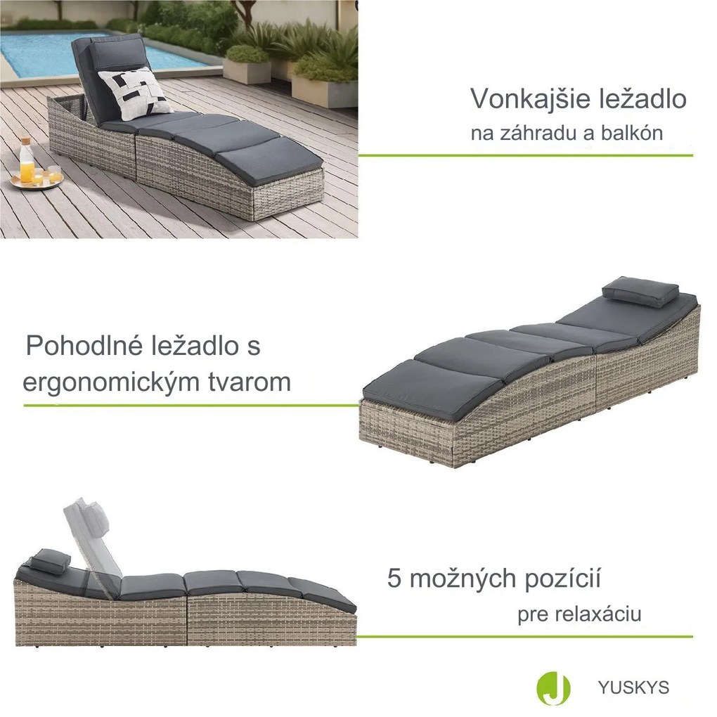 InternetovaZahrada Záhradné ratanové lehátko Lamia - šedá