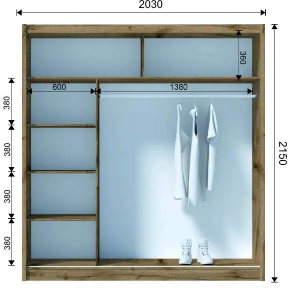 Šatní skriňa so zrkadlom SABRINA 203x215 cm dub woltan