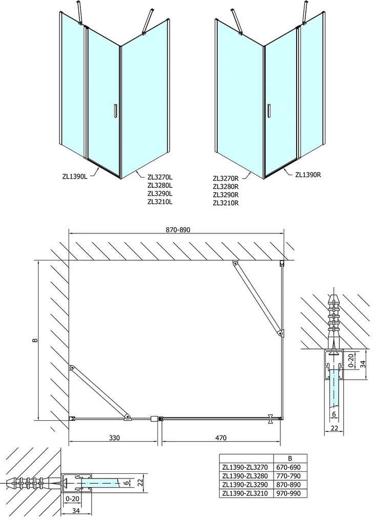 Polysan Polysan, ZOOM obdĺžniková sprchová zástena 900x1000mm, L/P varianta, ZL1390ZL3210