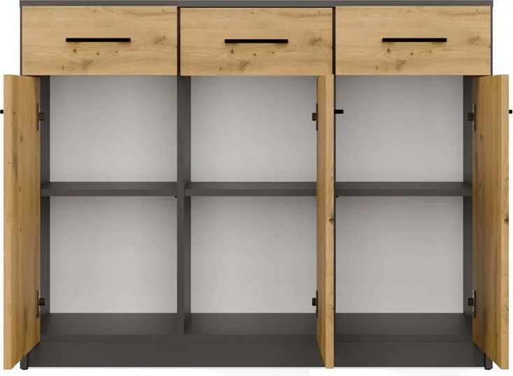 Komoda SIMPLO 3D3S 109 cm antracitová/dub artisan
