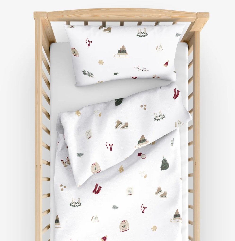 Goldea vianočné bavlnené obliečky do detské postieľky - vianočné symboly 90 x 120 a 40 x 60 cm