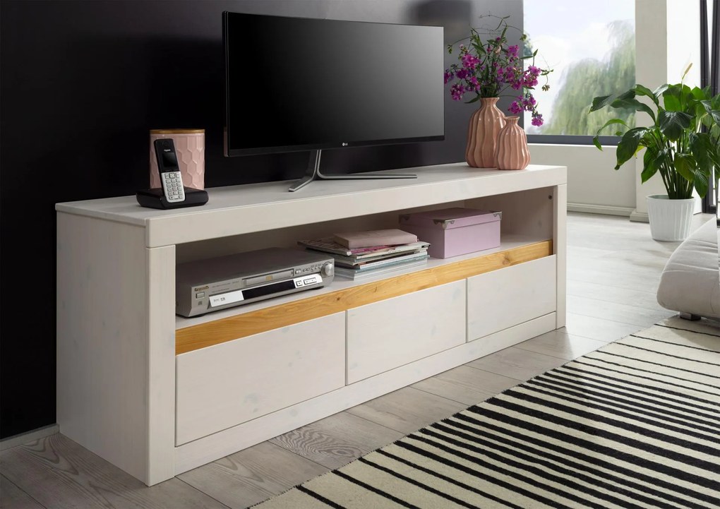 Bighome - ALBURY TV stolík 160x55 cm, borovica, biela
