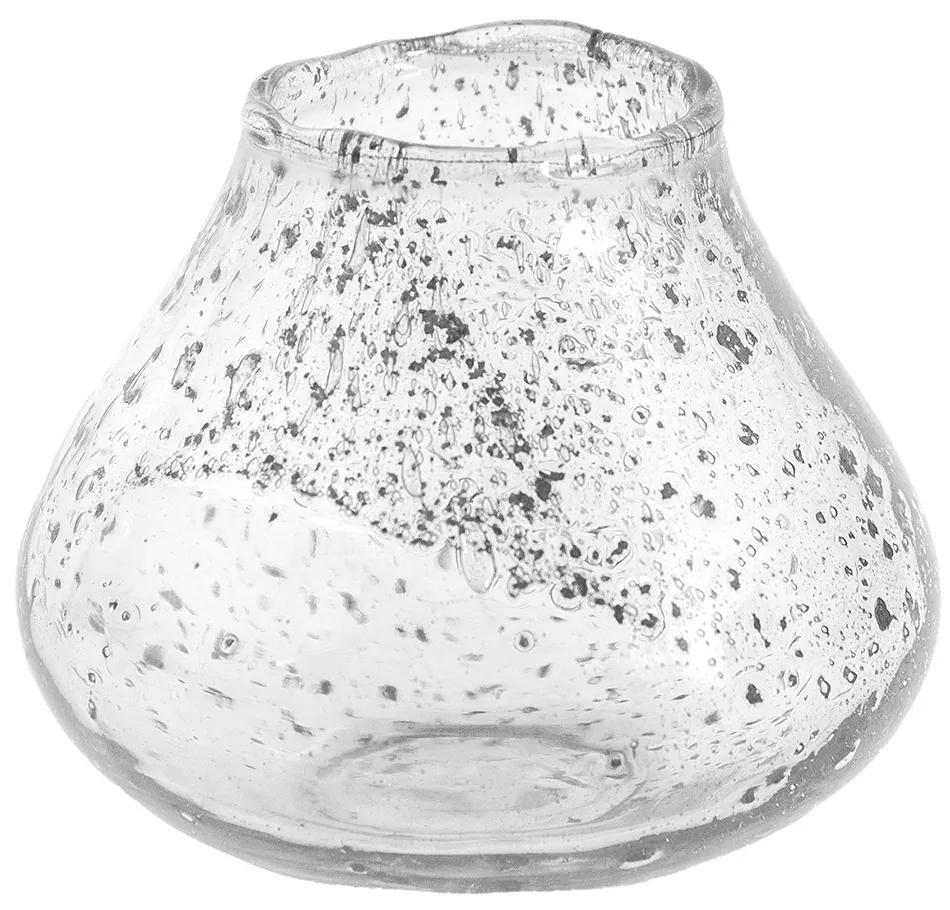 Transparentný nepravidelný sklenený svietnik s bublinkami - Ø 12*10 cm