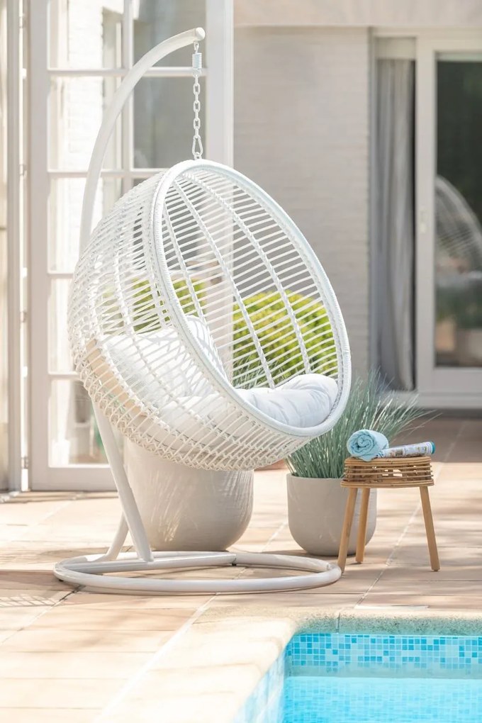 Závesné biele záhradné ratanové kreslo Lounge White -119*110*193 cm