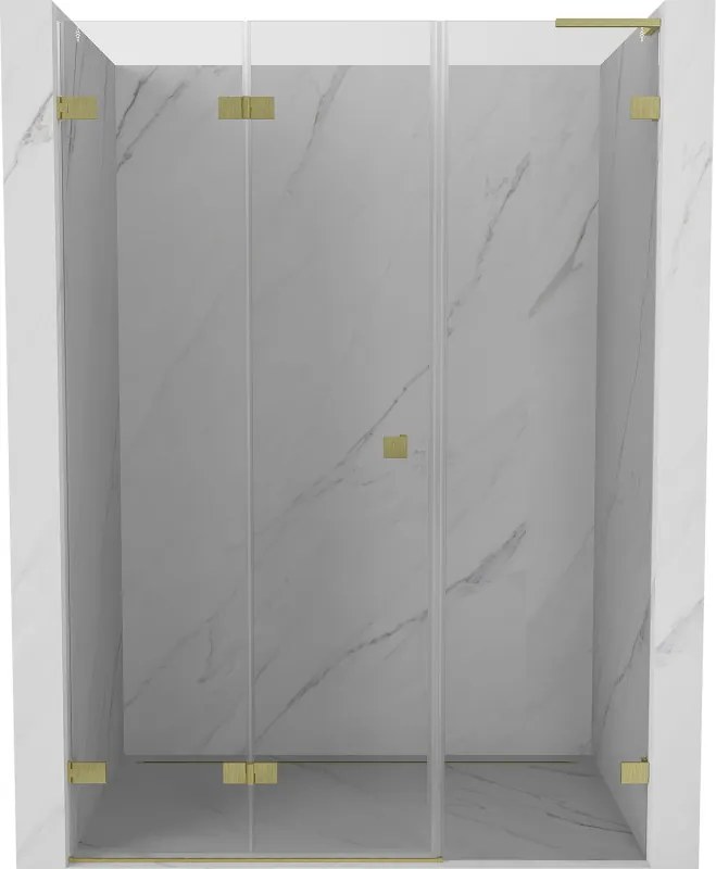 Mexen Lunar-F, L skladacie ľavé sprchové dvere 145 cm, 8mm číre sklo, zlatý matný profil, 836SL-145-050-55-00-L
