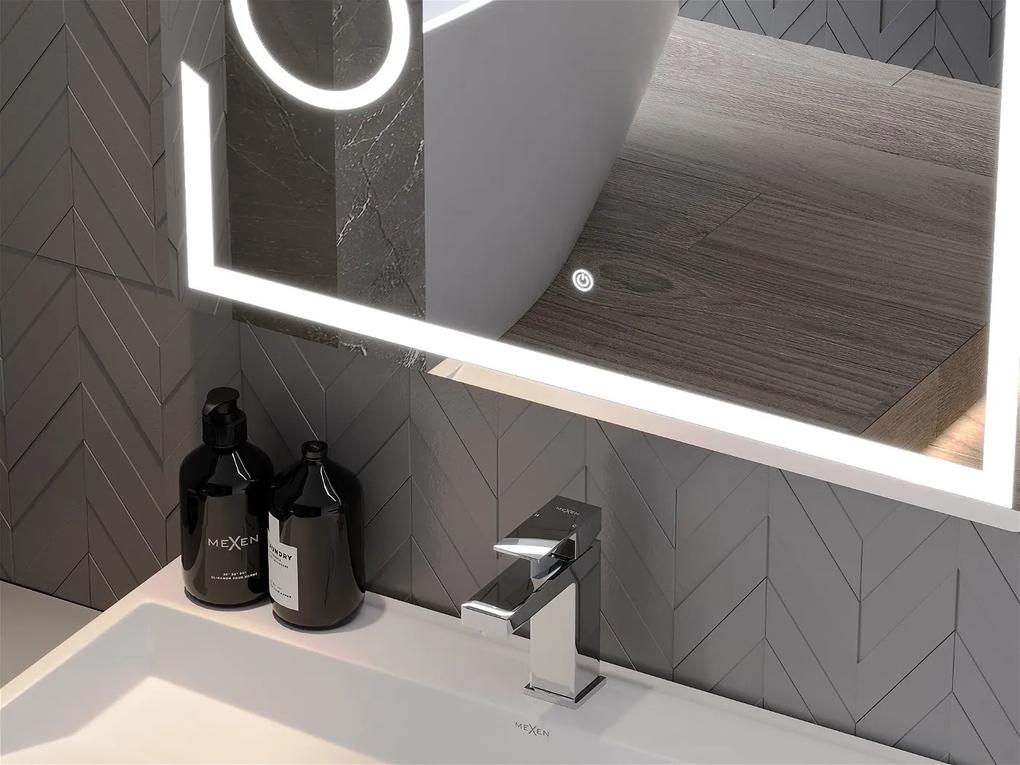 Mexen Onyx, LED kúpeľňové zrkadlo s podsvietením a kozmetickým zrkadielkom 100x80 cm, 6000K, ochrana proti zahmlievaniu, 9813-100-080-611-00