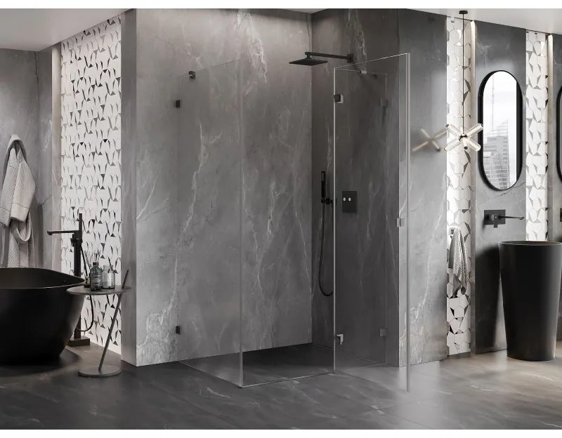 Mexen Lunar, pravostranný výklopný sprchový kút 85 x 90 cm, 8mm číre sklo, brúsený grafit profil, 834-085-090-66-00-P