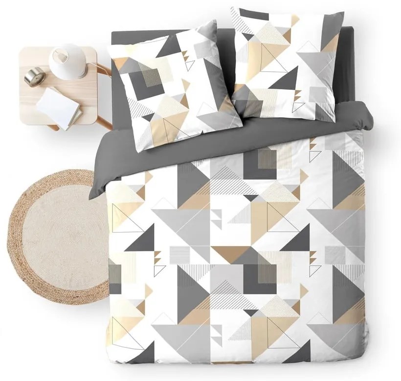 Bielo-sivé predĺžené obliečky na dvojlôžko z mikrovlákna 240x220 cm Trigone – douceur d'intérieur