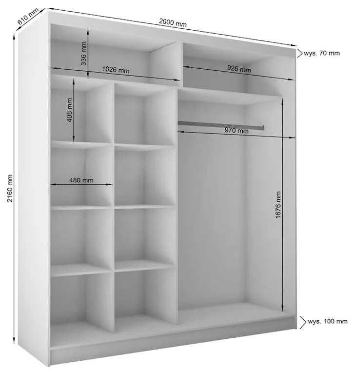 Skriňa s posuvnými dverami a zrkadlom ALEXA + Tichý dojazd, biela, 150x216x61