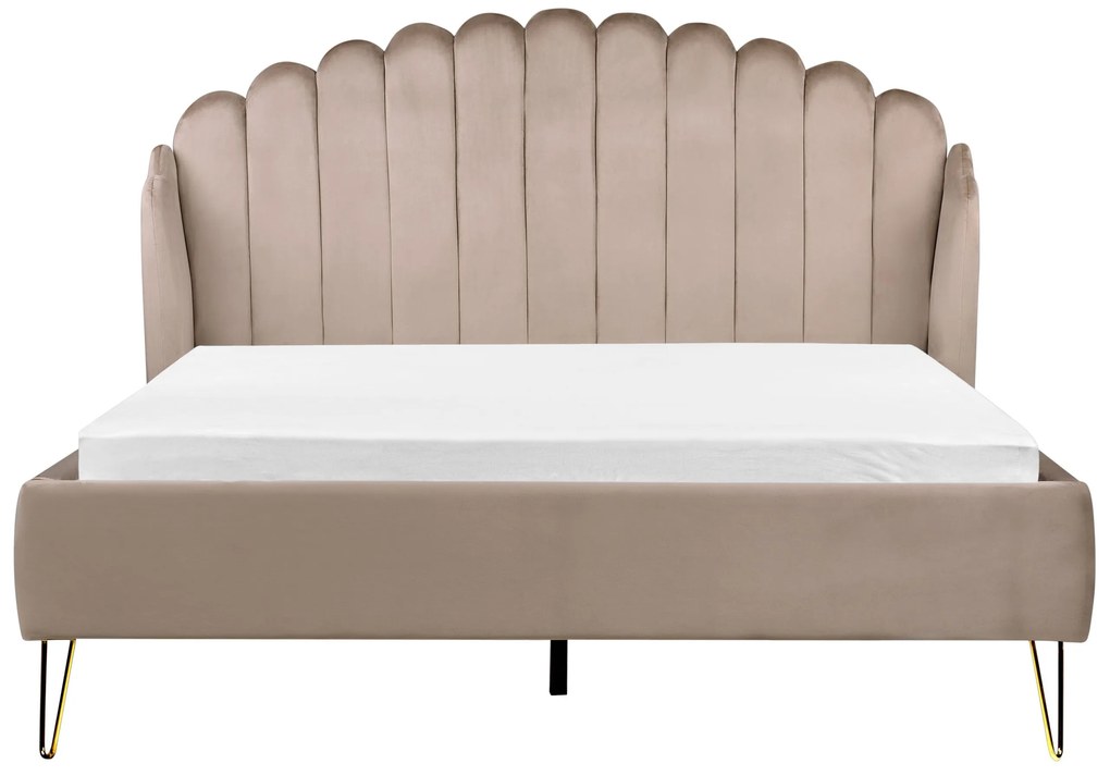 Zamatová posteľ 160 x 200 cm sivobéžová AMBILLOU Beliani