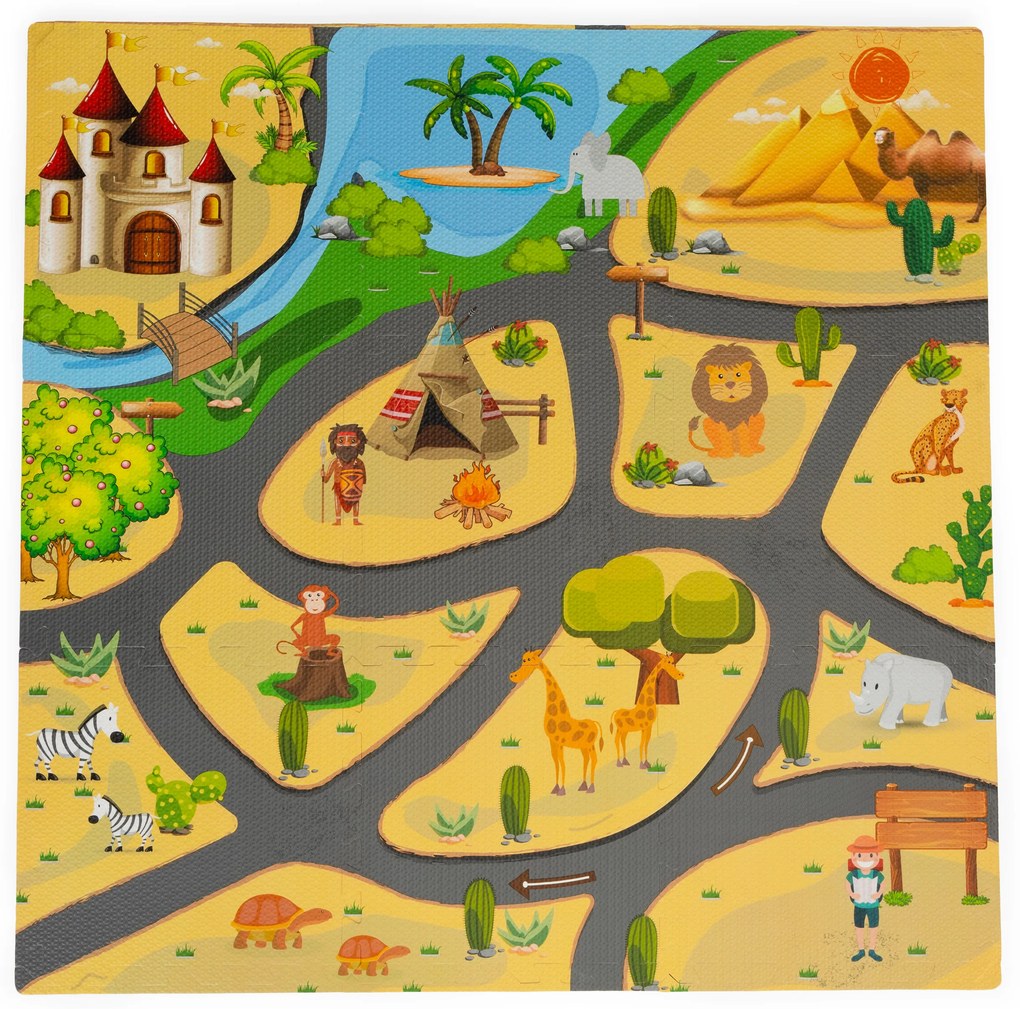 Detská penová podložka Safari puzzle 9el 93x93cm ECOTOYS