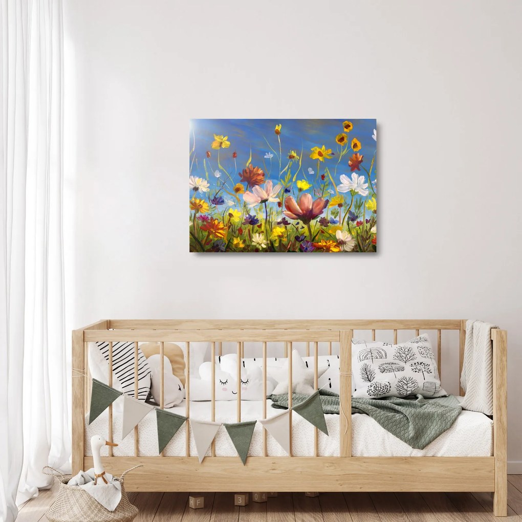Maľovaný sklenený obraz rozkvitnutej lúky (70x50 cm)