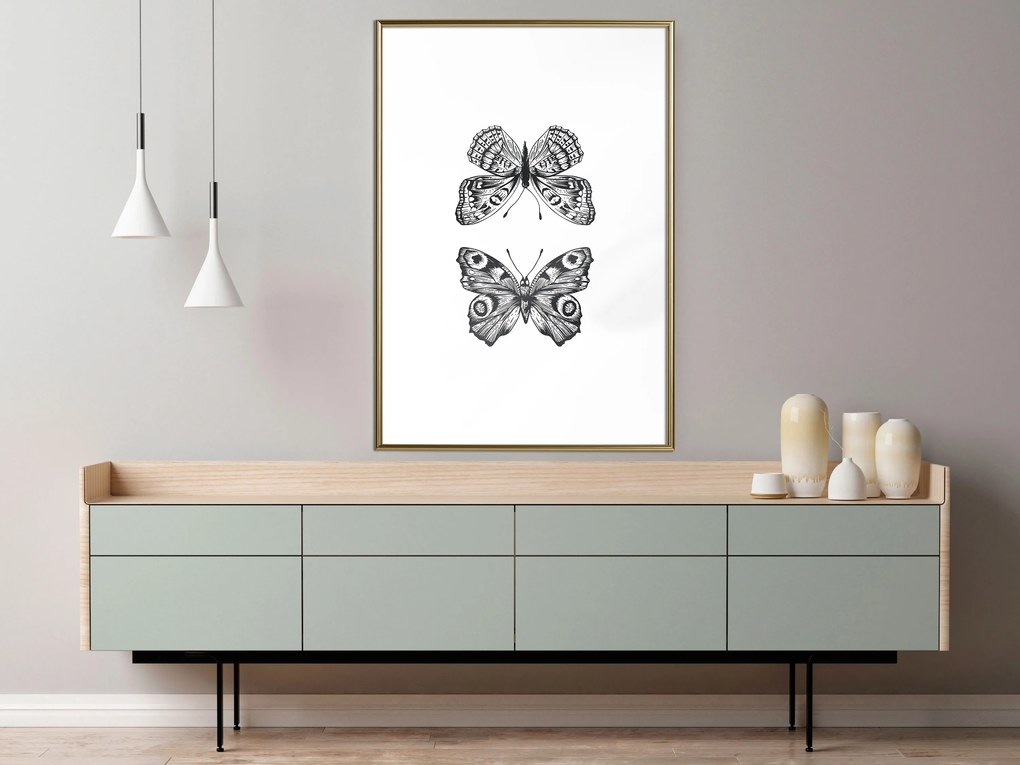 Artgeist Plagát - Two Butterflies [Poster] Veľkosť: 20x30, Verzia: Zlatý rám