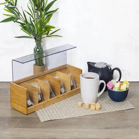 JJA Bambusový organizér na čaj, 5 priehradiek THÉ