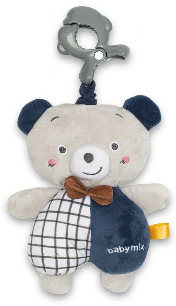 Baby Mix Detská plyšová hračka s hracím strojkem aklipom Medvedík modrý, 24 cm