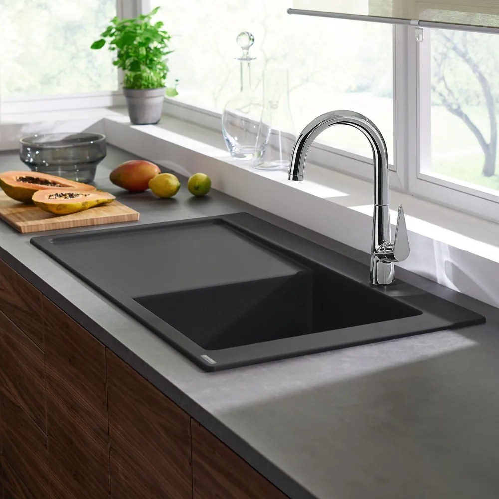 HANSGROHE S514-F450 SilicaTec granitový drez s odkvapávacou plochou, pravý, montáž na pracovnú dosku, 1050 x 510 mm, kamenná šedá, 43314290