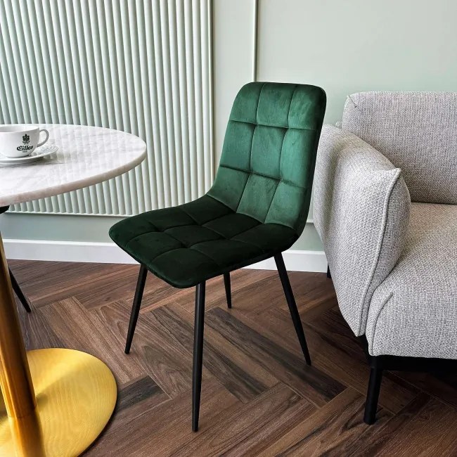 Jedálenská stolička DENVER zamatová, čierna / tmavozelená