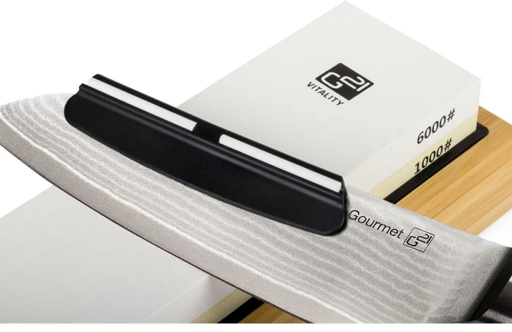 Súprava nožov G21 Gourmet Damascus v bambusovombloku, 4 kusy + brúsny kameň
