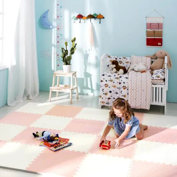 Ricokids veľká penová podložka na puzzle 60x60 cm 4 ks broskyňová a biela