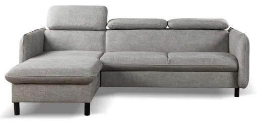 Rozkladacia rohová sedacia súprava do tvaru L s úložným priestorom NISA, sivá, ľavé prevedenie