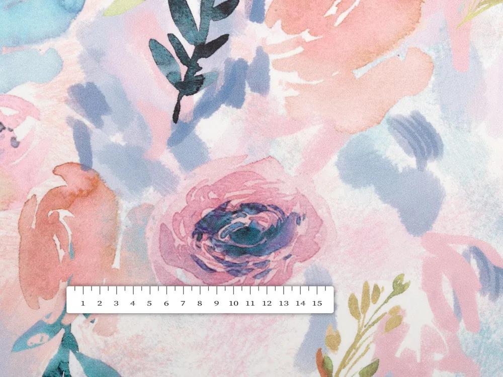 Biante Zamatový obdĺžnikový obrus Tamara TMR-030 Ružovo-modré akvarelové kvety 100x140 cm