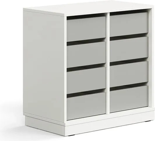 Úložná skrinka CASPER, 8 zásuviek, so soklom, biela/šedá