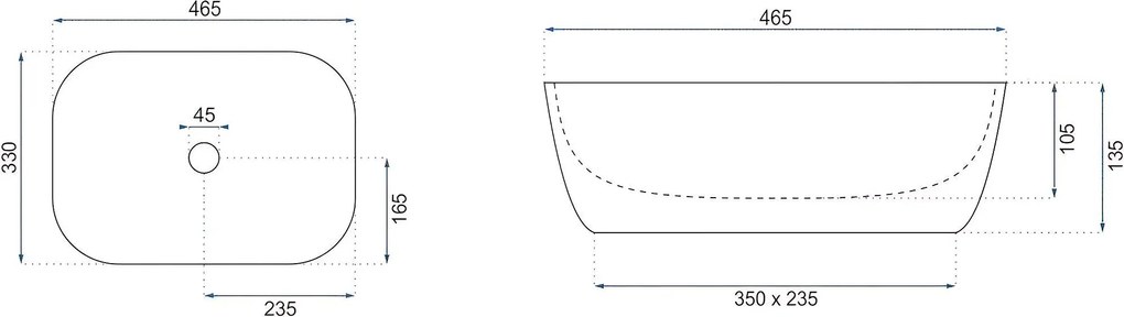 Rea Belinda, umývadlo na dosku 465x330x135 mm, imitácia kameňa-Marrone Matt, REA-U3600