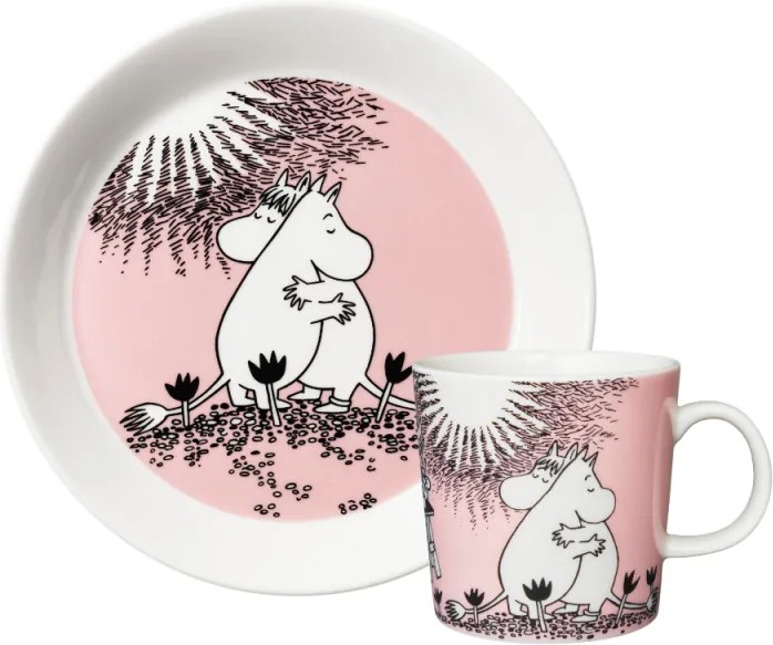 Set hrnčeka a taniera Moomin Love, ružový / 30. výročie