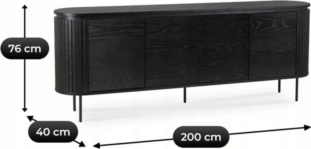 Komoda Beck 200 cm čierna