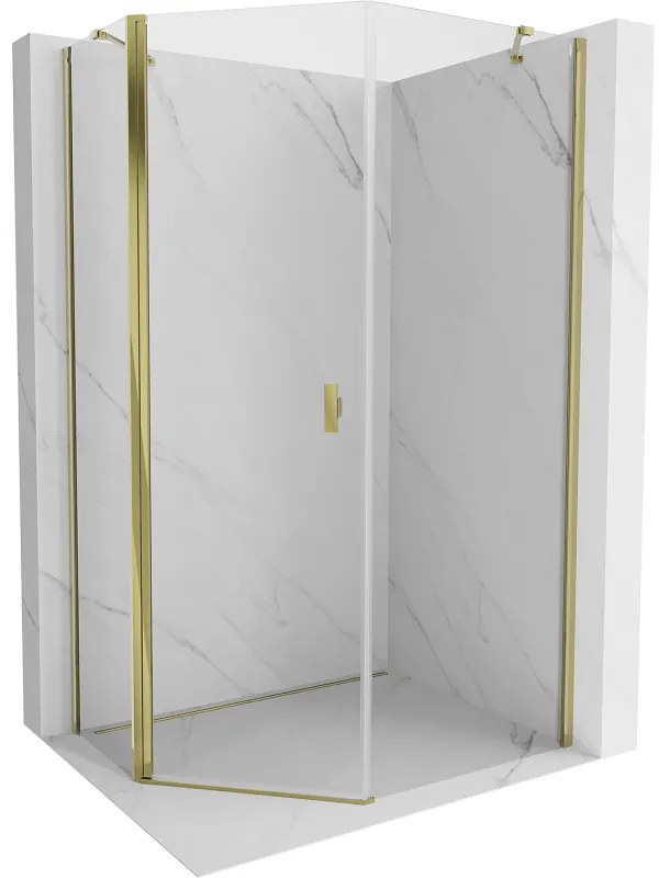 Mexen Mist, päťuholníkový sprchový kút výklopný 80 x 100 cm, číre sklo, zlatý lesklý profil, 8A8-080-100-50-00