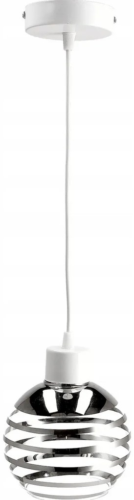 BERGE Sklenená LED závesná lampa biela 1xE27 - gulička s horizontálnymi pruhmi