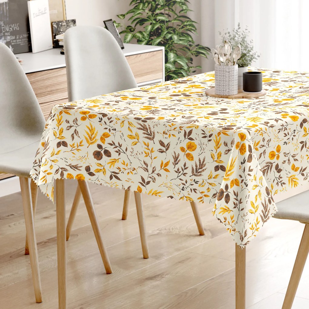 Goldea hranatý teflónový obrus - hnedé a oranžové lístky 50 x 100 cm
