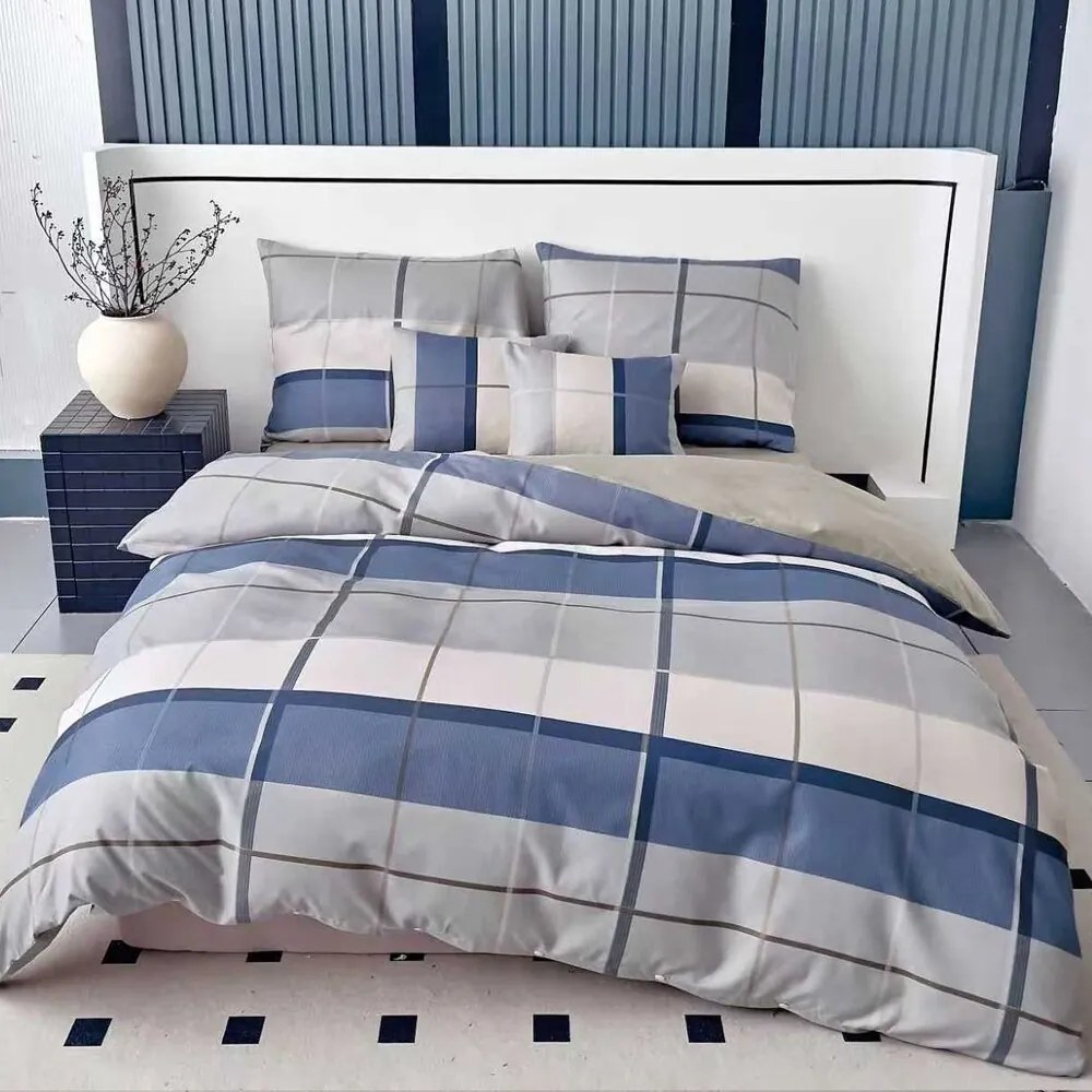 Flanelové obliečky Homa BELINA BLUE SQUARE 7-set 140x200 cm