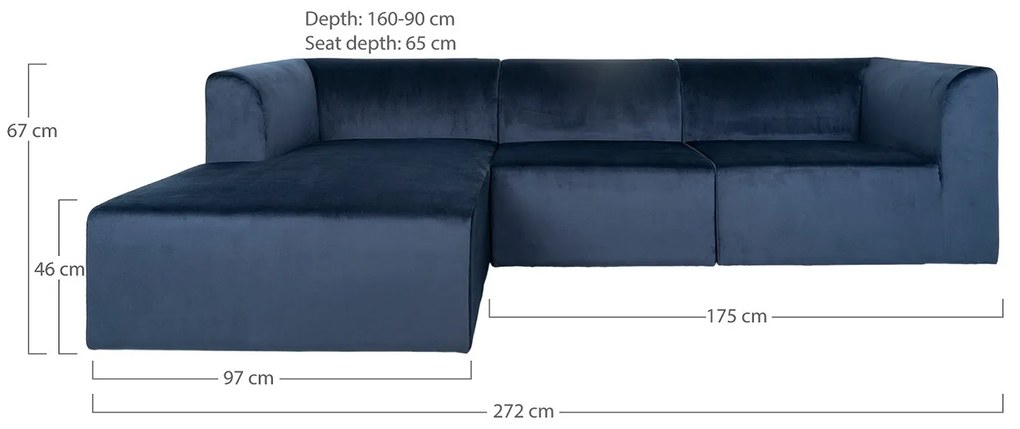 Dizajnová rohová sedačka Anahi tmavomodrý zamat - ľavá