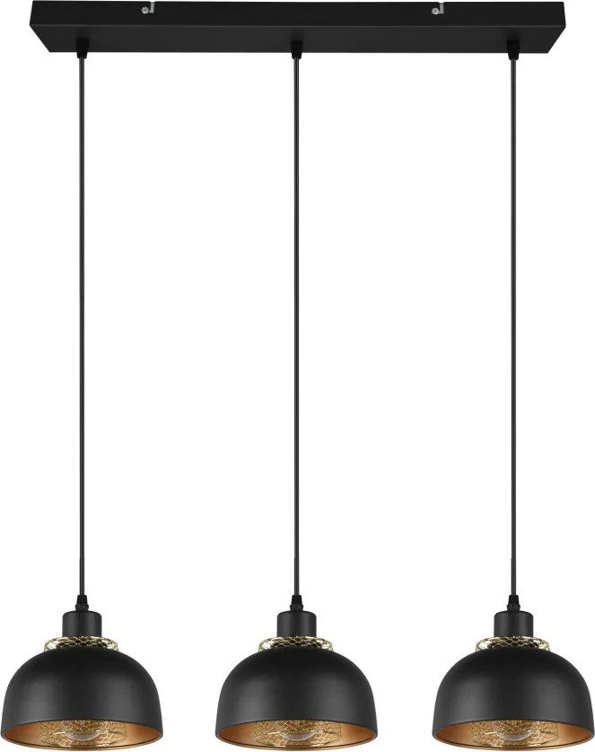 Závesné stropné osvetlenie Punch, čierno-zlatá, 3 svietidlá