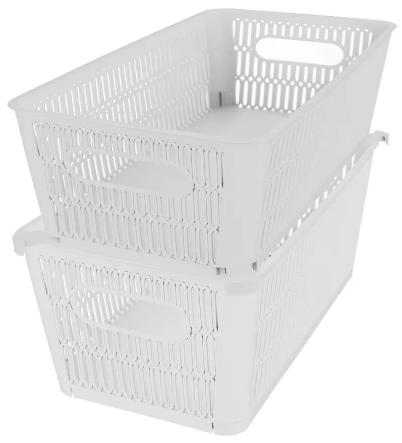 Orion M - Univerzálny košík NESTA, výsuvné klapky na stohovanie, biely 29 x 17 x 12 cm