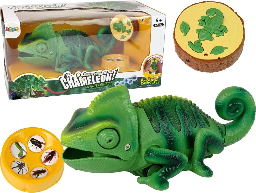LEAN Toys Zelený chameleón na diaľkové ovládanie so svetlami 28 cm