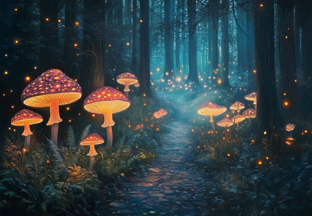 Fototapeta - Magický les s hubami (147x102 cm)