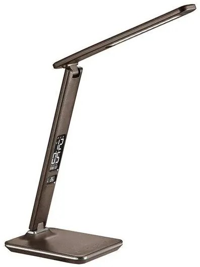 Solight LED stolná lampa s displejom, 9W, voľba teploty svetla, koženka, hnedá