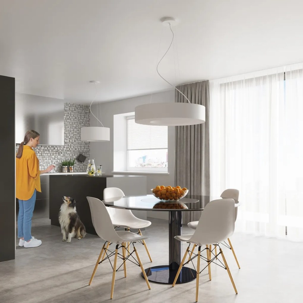 Závesné svietidlo Saturno Slim, 1x biele textilné tienidlo, (biely plast), (fi 70 cm)