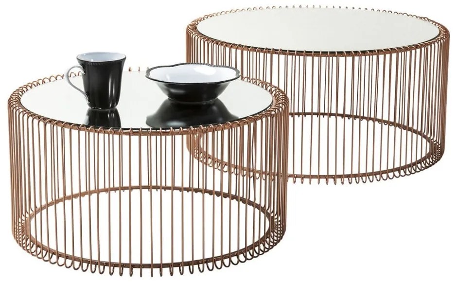 Okrúhle konferenčné stolíky v súprave 2 ks v medenej farbe ø 69,5 cm Wire Big – Kare Design