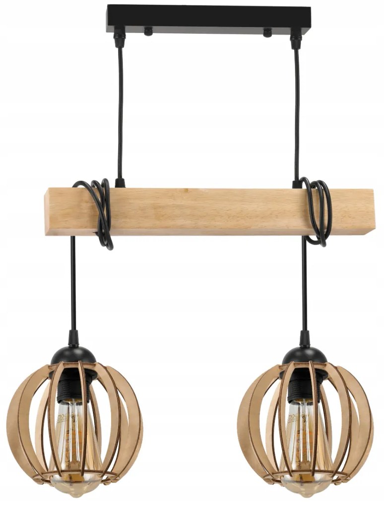 BERGE Závesné stropné svietidlo LED drevený trám 2xE27 Wooden Ball Luster