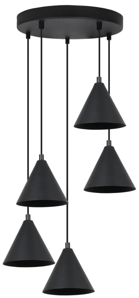 Závesné svietidlo Soho, 5x čierne kovové tienidlo, o
