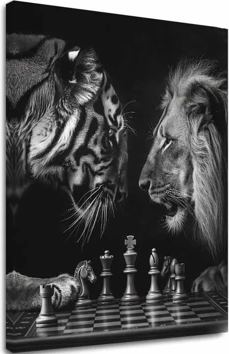 Obraz na plátne Lev a Tiger - Šachová Stratégia