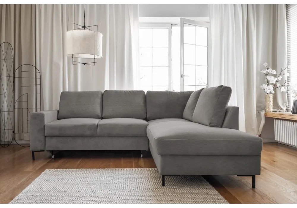 Sivá menčestrová rozkladacia rohová pohovka (pravý roh) Lofty Lilly – Miuform