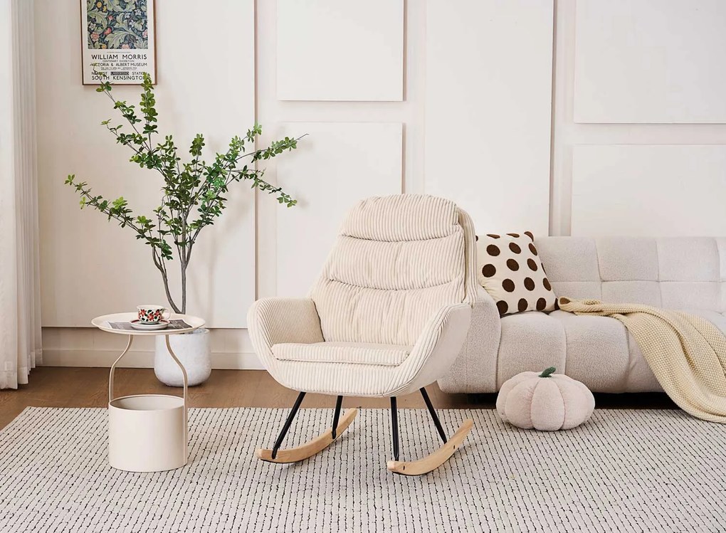 Hojdacie kreslo, relaxačné kreslo s poťahom z menčestru, béžové